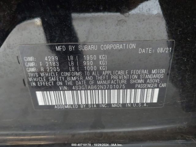 Photo 8 VIN: 4S3GTAB62N3701075 - SUBARU IMPREZA 