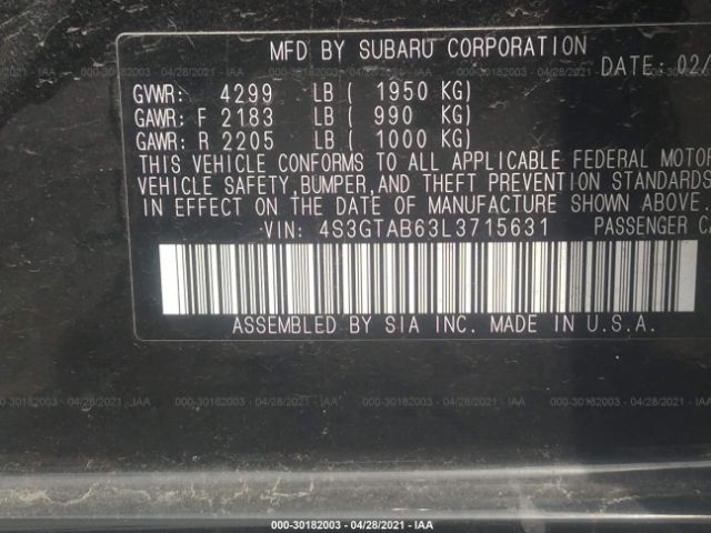 Photo 8 VIN: 4S3GTAB63L3715631 - SUBARU IMPREZA 