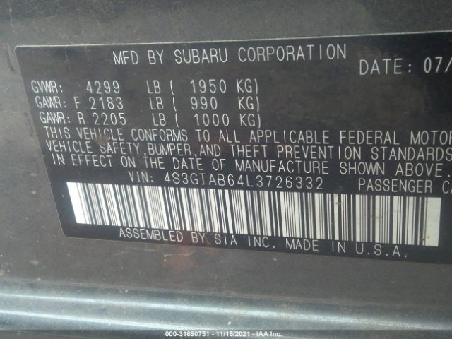 Photo 8 VIN: 4S3GTAB64L3726332 - SUBARU IMPREZA 