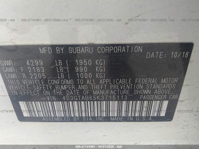 Photo 8 VIN: 4S3GTAB65K3715113 - SUBARU IMPREZA 