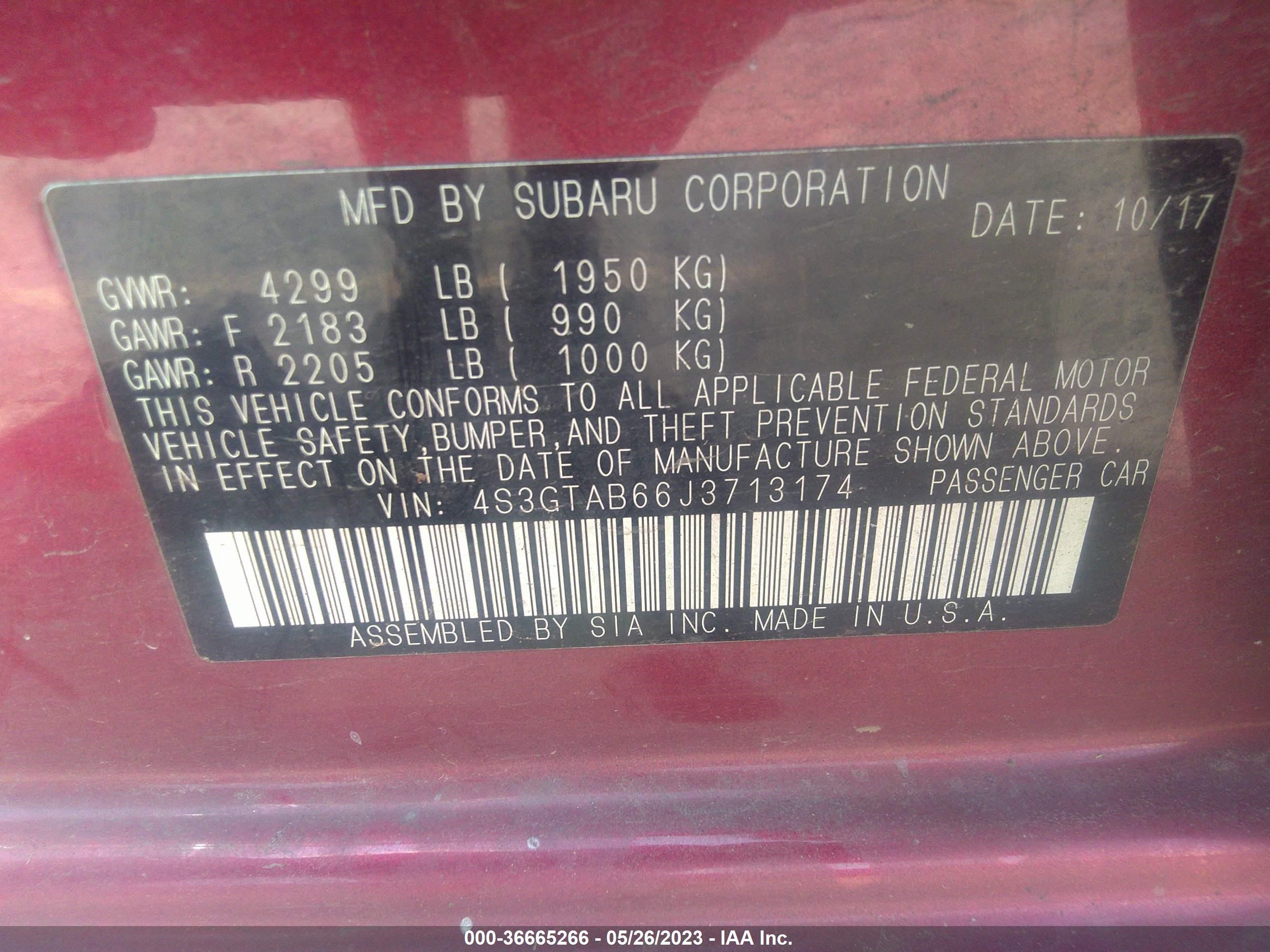 Photo 8 VIN: 4S3GTAB66J3713174 - SUBARU IMPREZA 