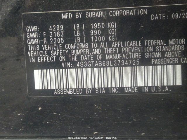 Photo 8 VIN: 4S3GTAB68L3734725 - SUBARU IMPREZA 