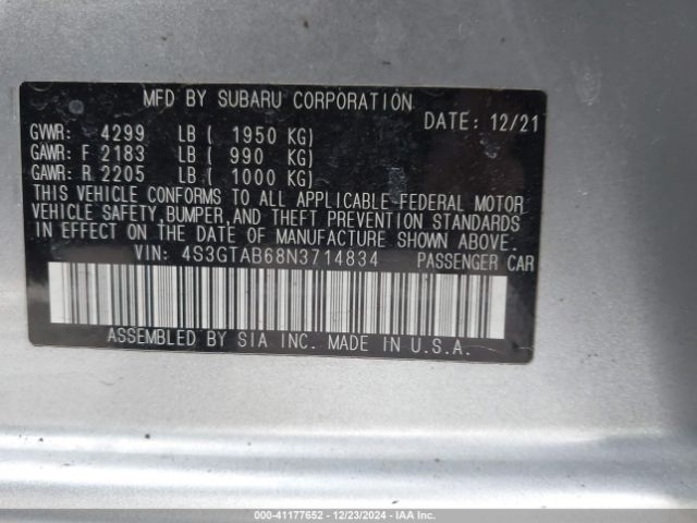 Photo 8 VIN: 4S3GTAB68N3714834 - SUBARU IMPREZA 