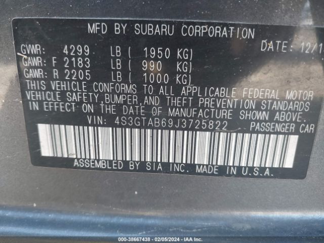 Photo 8 VIN: 4S3GTAB69J3725822 - SUBARU IMPREZA 