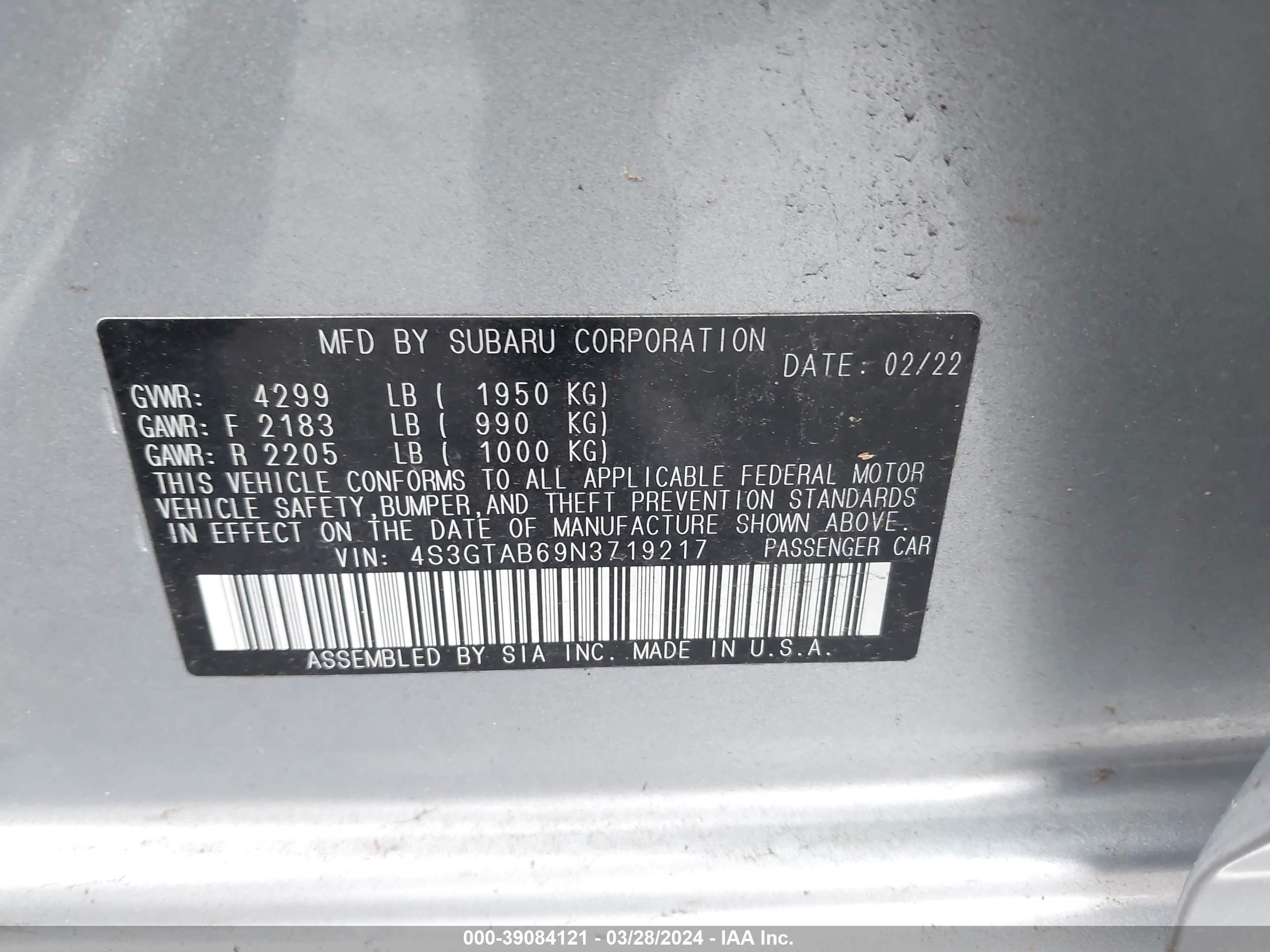 Photo 8 VIN: 4S3GTAB69N3719217 - SUBARU IMPREZA 