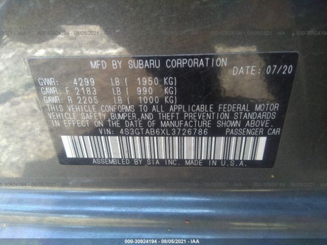 Photo 8 VIN: 4S3GTAB6XL3726786 - SUBARU IMPREZA 