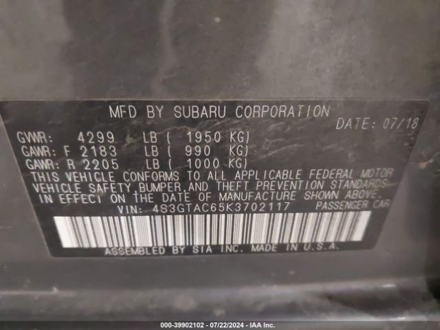 Photo 8 VIN: 4S3GTAC65K3702117 - SUBARU IMPREZA 