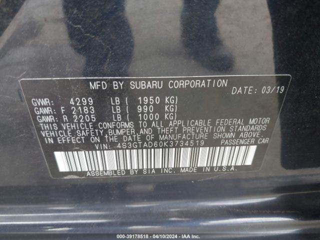 Photo 8 VIN: 4S3GTAD60K3734519 - SUBARU IMPREZA 