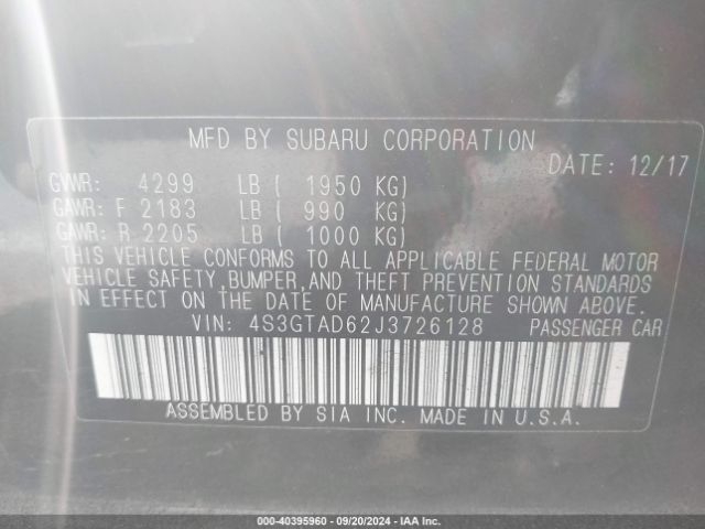 Photo 8 VIN: 4S3GTAD62J3726128 - SUBARU IMPREZA 