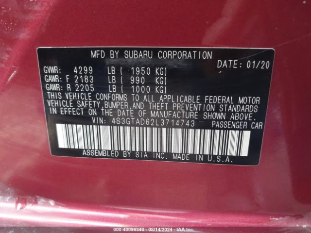 Photo 8 VIN: 4S3GTAD62L3714743 - SUBARU IMPREZA 