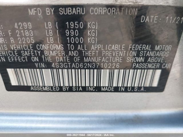 Photo 8 VIN: 4S3GTAD62N3710226 - SUBARU IMPREZA 