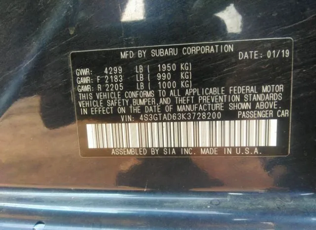 Photo 8 VIN: 4S3GTAD63K3728200 - SUBARU IMPREZA 