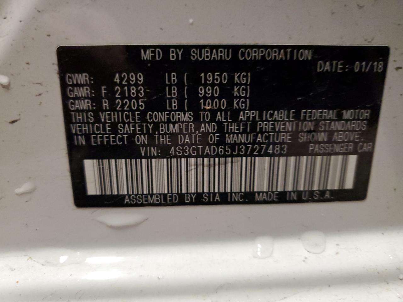 Photo 12 VIN: 4S3GTAD65J3727483 - SUBARU IMPREZA 