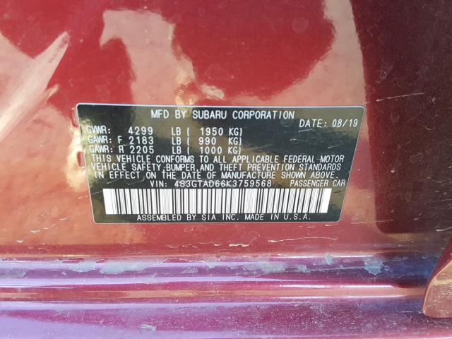 Photo 9 VIN: 4S3GTAD66K3759568 - SUBARU IMPREZA PR 