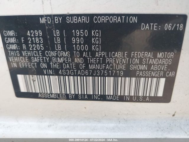 Photo 8 VIN: 4S3GTAD67J3751719 - SUBARU IMPREZA 