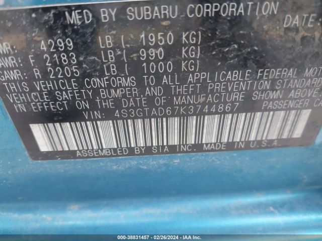 Photo 8 VIN: 4S3GTAD67K3744867 - SUBARU IMPREZA 