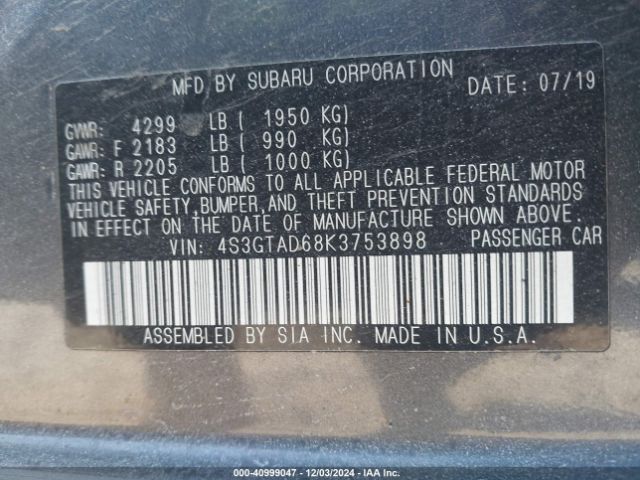 Photo 8 VIN: 4S3GTAD68K3753898 - SUBARU IMPREZA 