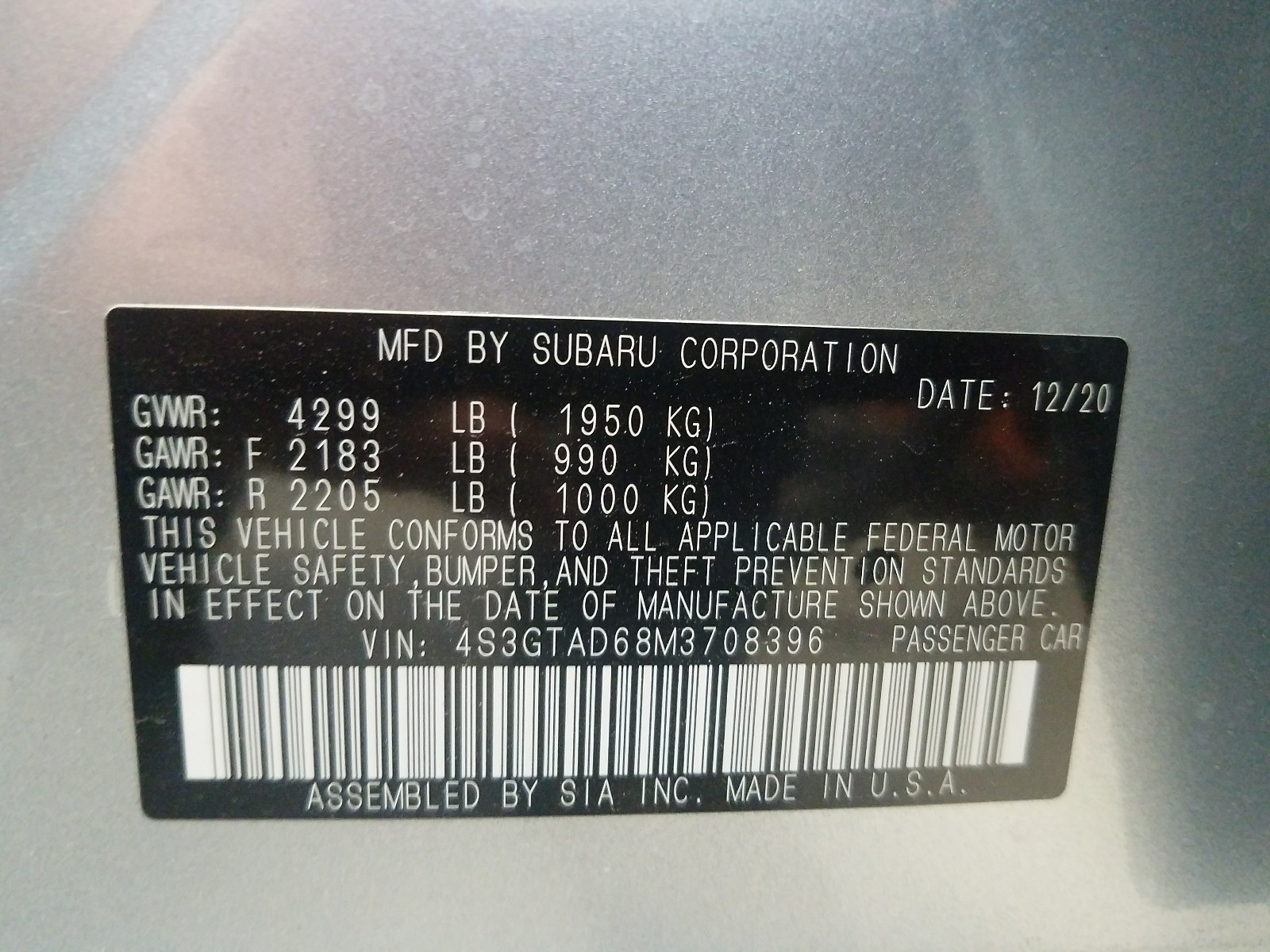 Photo 9 VIN: 4S3GTAD68M3708396 - SUBARU IMPREZA PR 