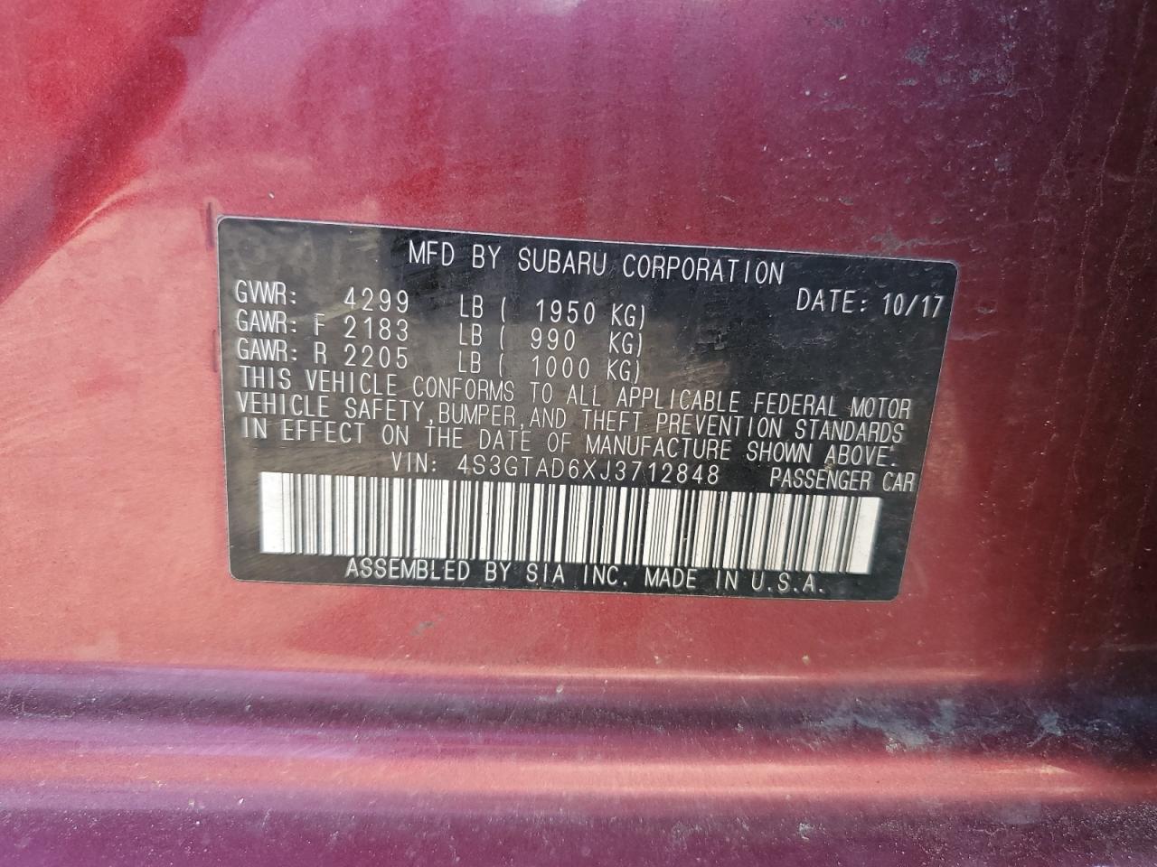 Photo 12 VIN: 4S3GTAD6XJ3712848 - SUBARU IMPREZA 