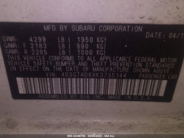 Photo 8 VIN: 4S3GTAD6XK3735144 - SUBARU IMPREZA 