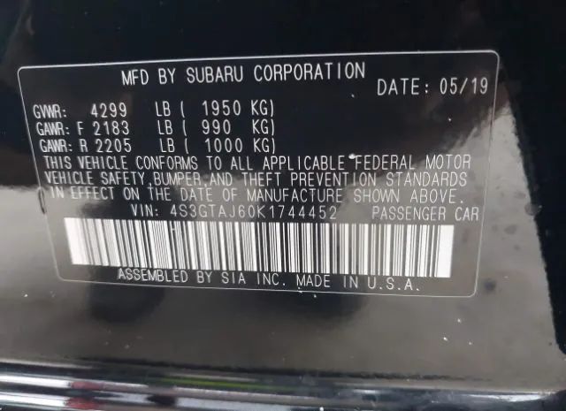 Photo 8 VIN: 4S3GTAJ60K1744452 - SUBARU IMPREZA 