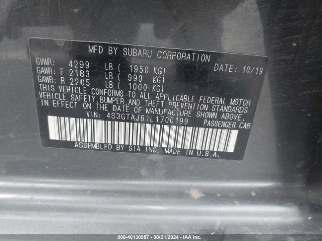 Photo 8 VIN: 4S3GTAJ61L1700199 - SUBARU IMPREZA 