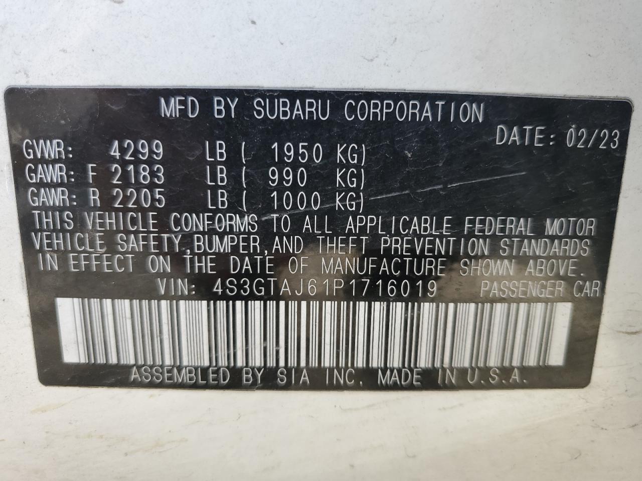 Photo 12 VIN: 4S3GTAJ61P1716019 - SUBARU IMPREZA 