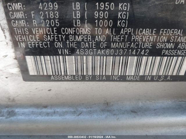 Photo 8 VIN: 4S3GTAK60J3714742 - SUBARU IMPREZA 