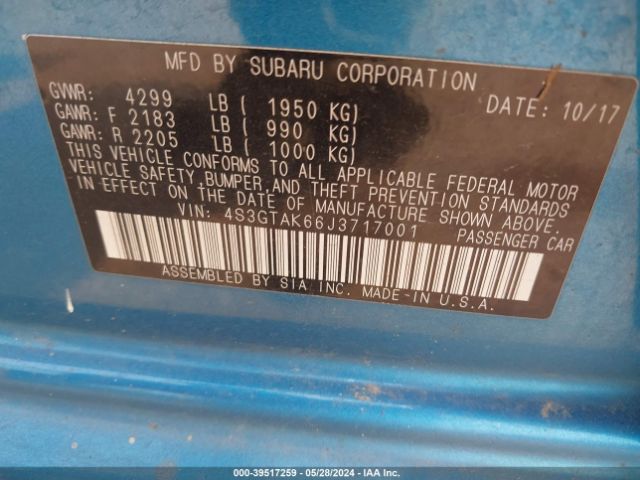 Photo 8 VIN: 4S3GTAK66J3717001 - SUBARU IMPREZA 