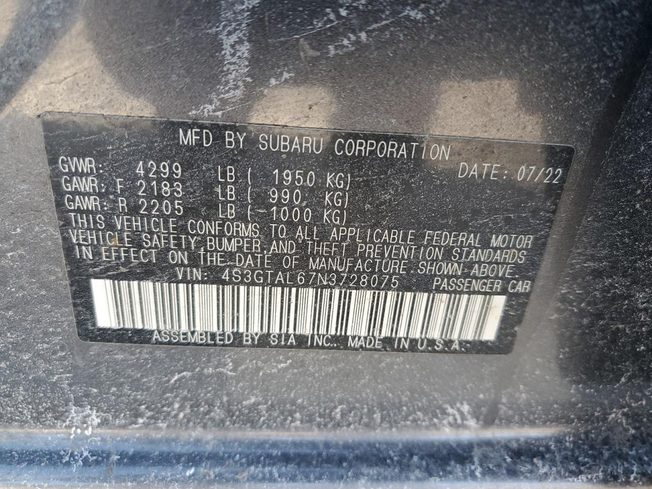 Photo 11 VIN: 4S3GTAL67N3728075 - SUBARU IMPREZA 