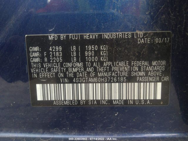 Photo 8 VIN: 4S3GTAM60H3726185 - SUBARU IMPREZA 