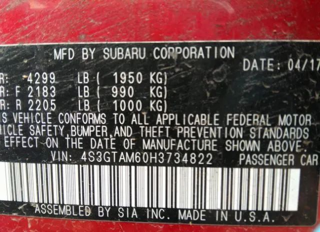 Photo 8 VIN: 4S3GTAM60H3734822 - SUBARU IMPREZA 