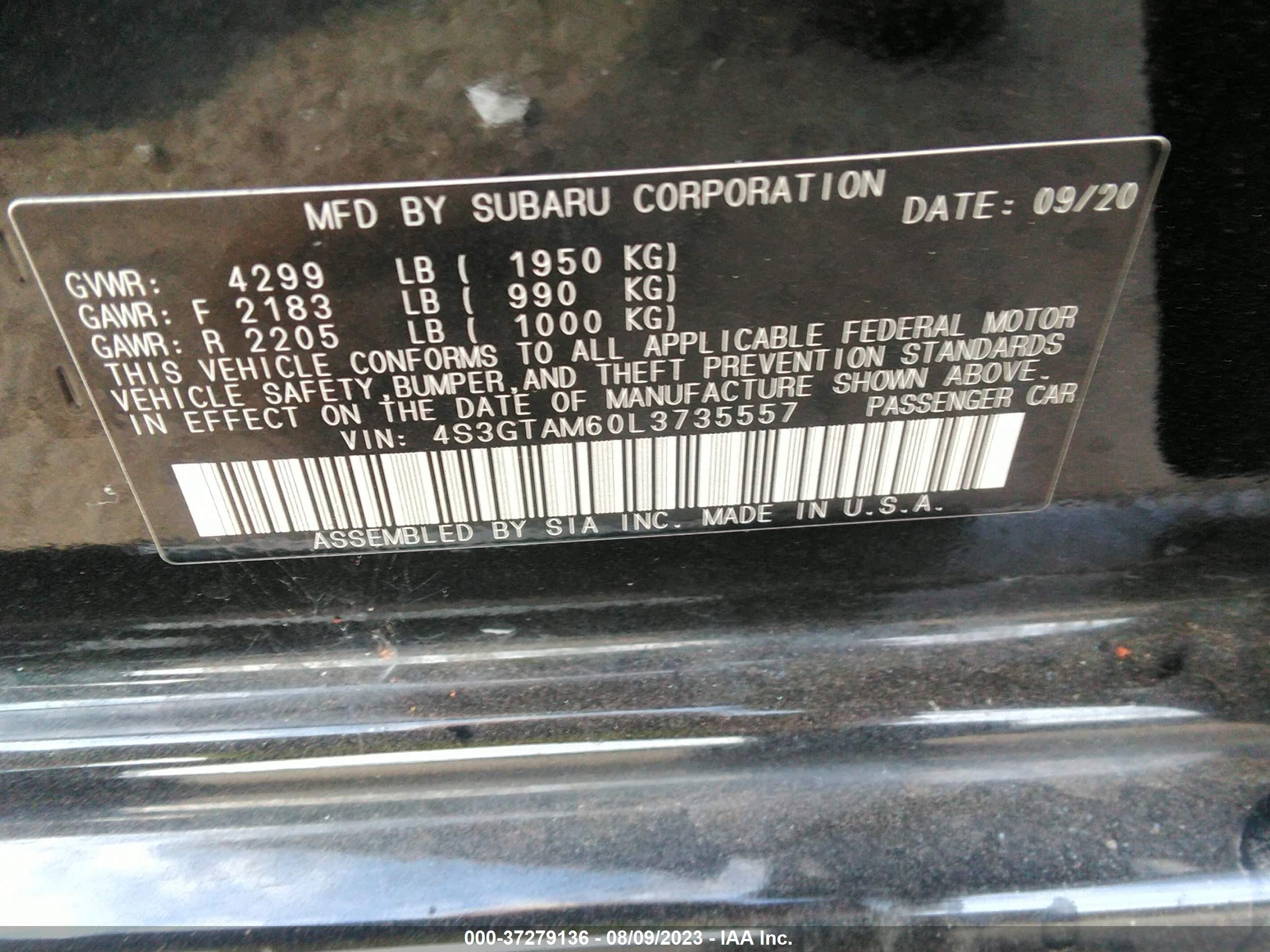 Photo 8 VIN: 4S3GTAM60L3735557 - SUBARU IMPREZA 