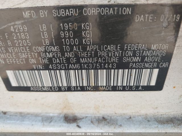 Photo 8 VIN: 4S3GTAM61K3751443 - SUBARU IMPREZA 