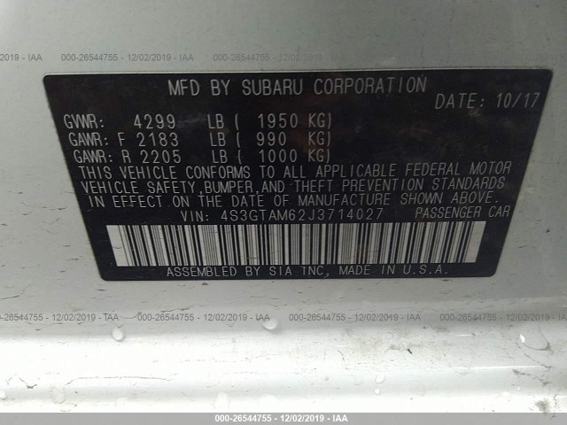 Photo 8 VIN: 4S3GTAM62J3714027 - SUBARU IMPREZA 