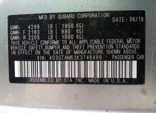 Photo 8 VIN: 4S3GTAM62K3748499 - SUBARU IMPREZA 