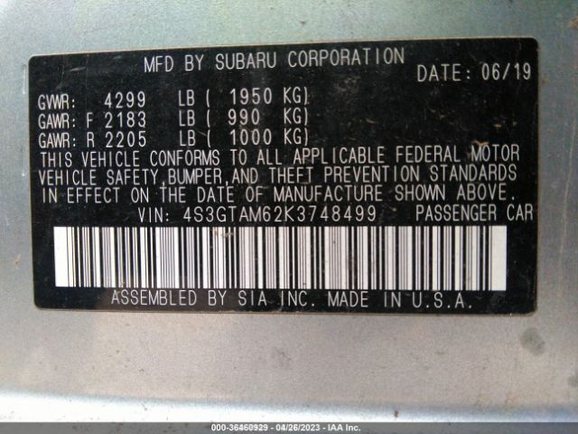 Photo 8 VIN: 4S3GTAM62K3748499 - SUBARU IMPREZA 