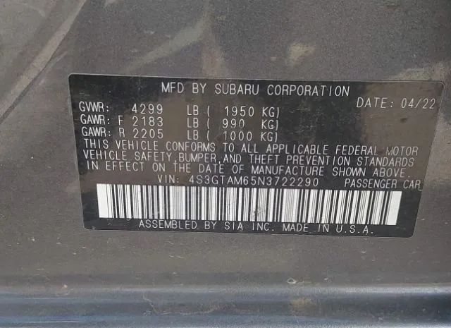 Photo 8 VIN: 4S3GTAM65N3722290 - SUBARU IMPREZA 