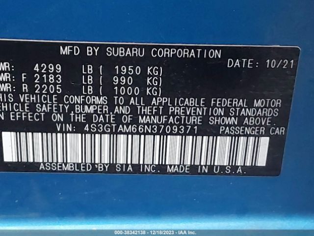 Photo 8 VIN: 4S3GTAM66N3709371 - SUBARU IMPREZA 