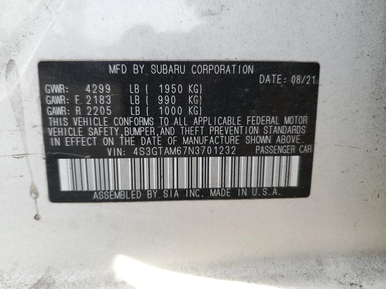 Photo 12 VIN: 4S3GTAM67N3701232 - SUBARU IMPREZA 