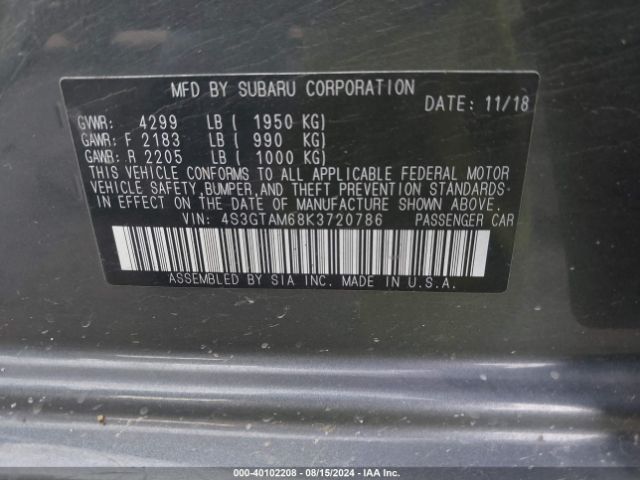 Photo 8 VIN: 4S3GTAM68K3720786 - SUBARU IMPREZA 