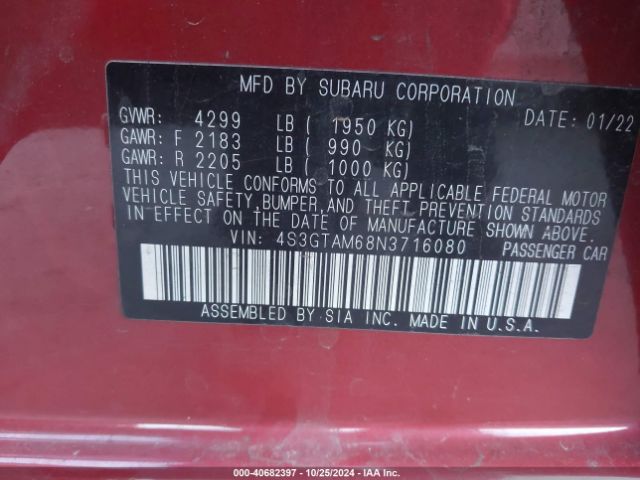 Photo 8 VIN: 4S3GTAM68N3716080 - SUBARU IMPREZA 