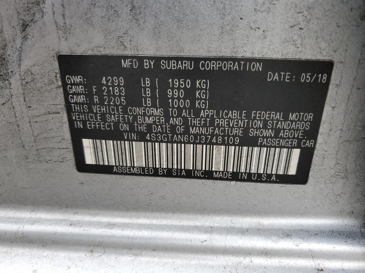 Photo 11 VIN: 4S3GTAN60J3748109 - SUBARU IMPREZA 