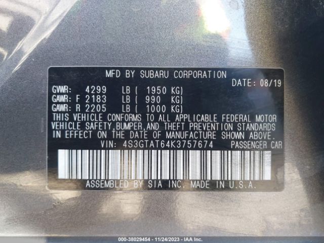 Photo 8 VIN: 4S3GTAT64K3757674 - SUBARU IMPREZA 