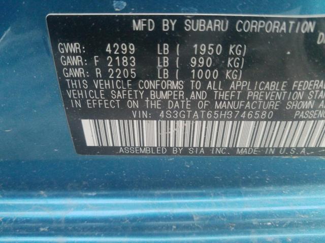 Photo 9 VIN: 4S3GTAT65H3746580 - SUBARU IMPREZA LI 