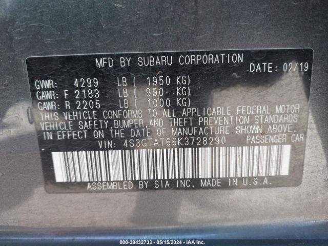 Photo 8 VIN: 4S3GTAT66K3728290 - SUBARU IMPREZA 