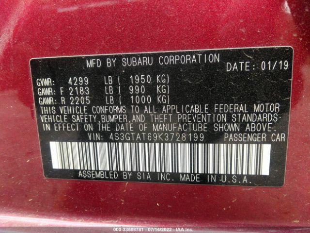 Photo 8 VIN: 4S3GTAT69K3728199 - SUBARU IMPREZA 