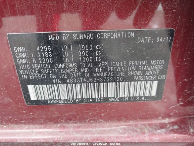 Photo 8 VIN: 4S3GTAU62H3732120 - SUBARU IMPREZA 