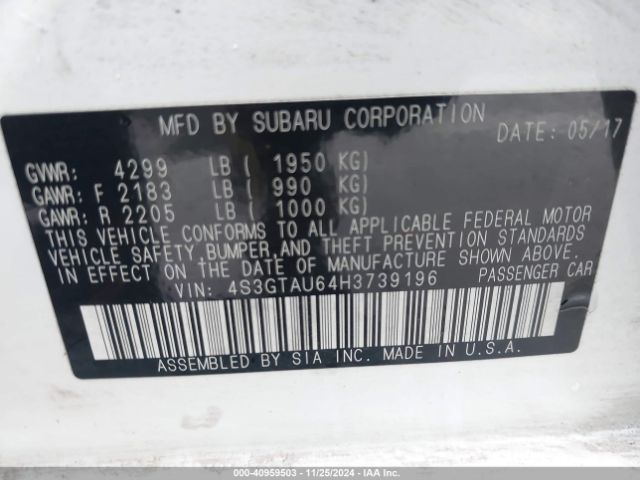 Photo 8 VIN: 4S3GTAU64H3739196 - SUBARU IMPREZA 