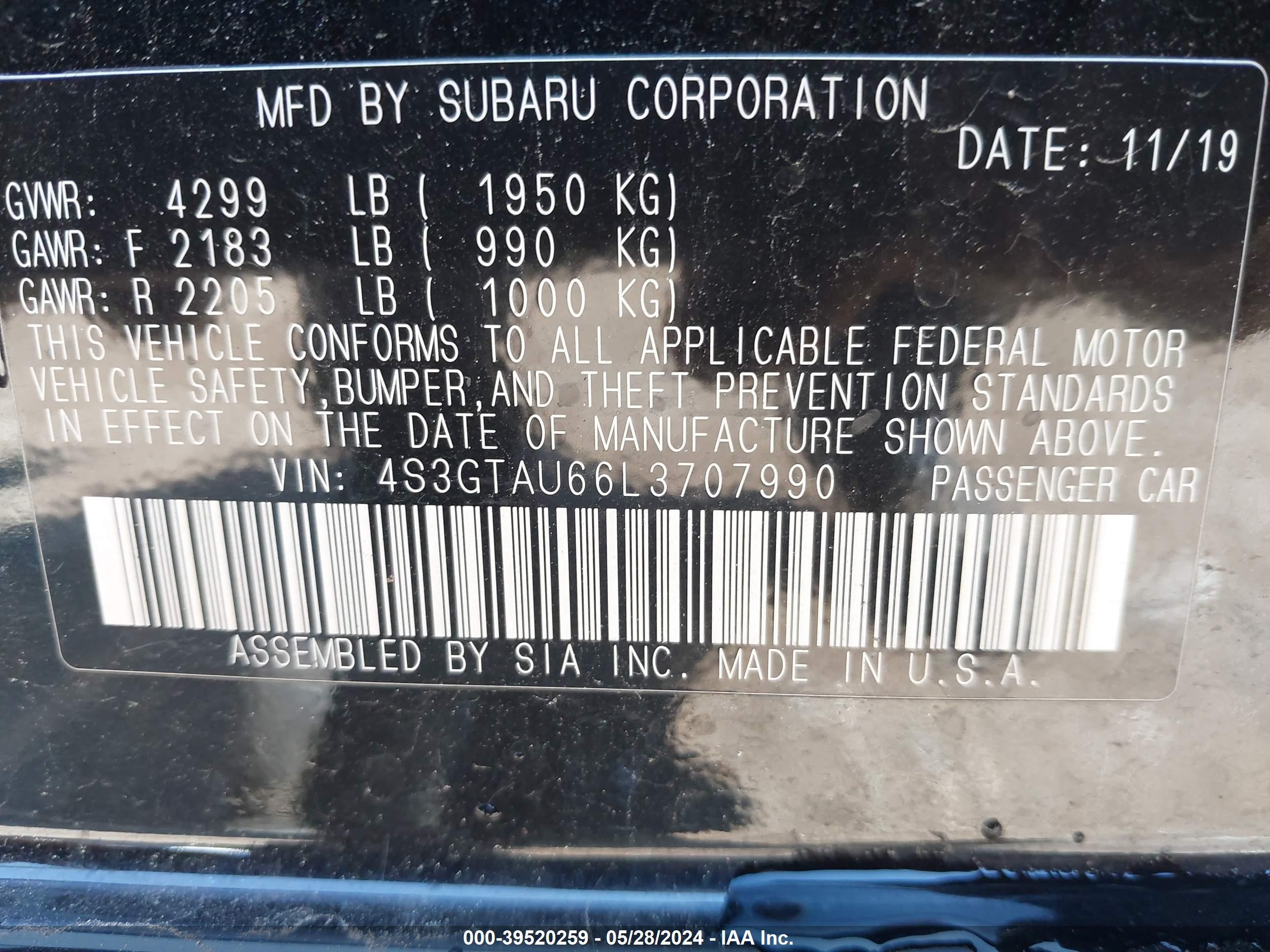 Photo 8 VIN: 4S3GTAU66L3707990 - SUBARU IMPREZA 